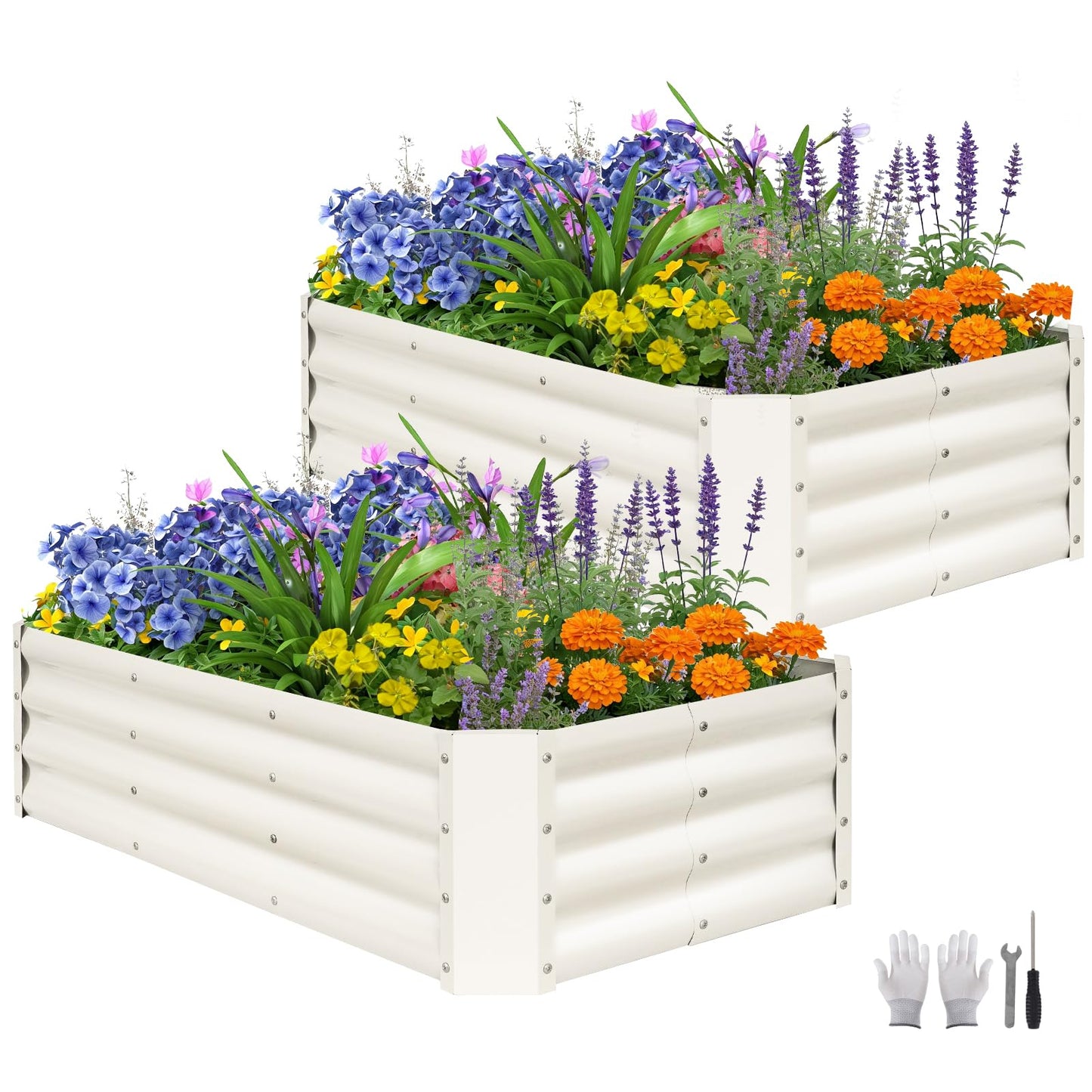 ZORMY 2 Pcs 4x2x1ft Galvanized Raised Garden Bed Outdoor, Metal Planter Boxes with Easy Assembly, Planter Raised Beds for Gardening, Flower, Plants, Vegetable, Herb - White