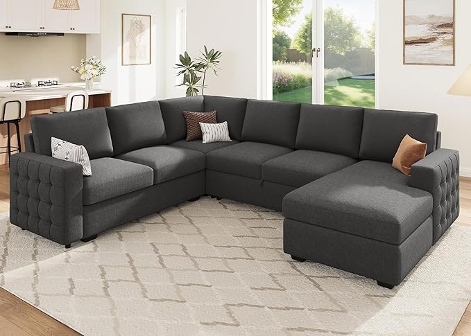 HONBAY Sectional Couch with Pull Out Bed, U-Shaped Sectional Sleeper Sofa with