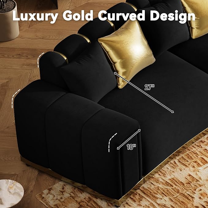 Oversized Luxury Chesterfield Sofa Set Velvet Black and Gold Couch