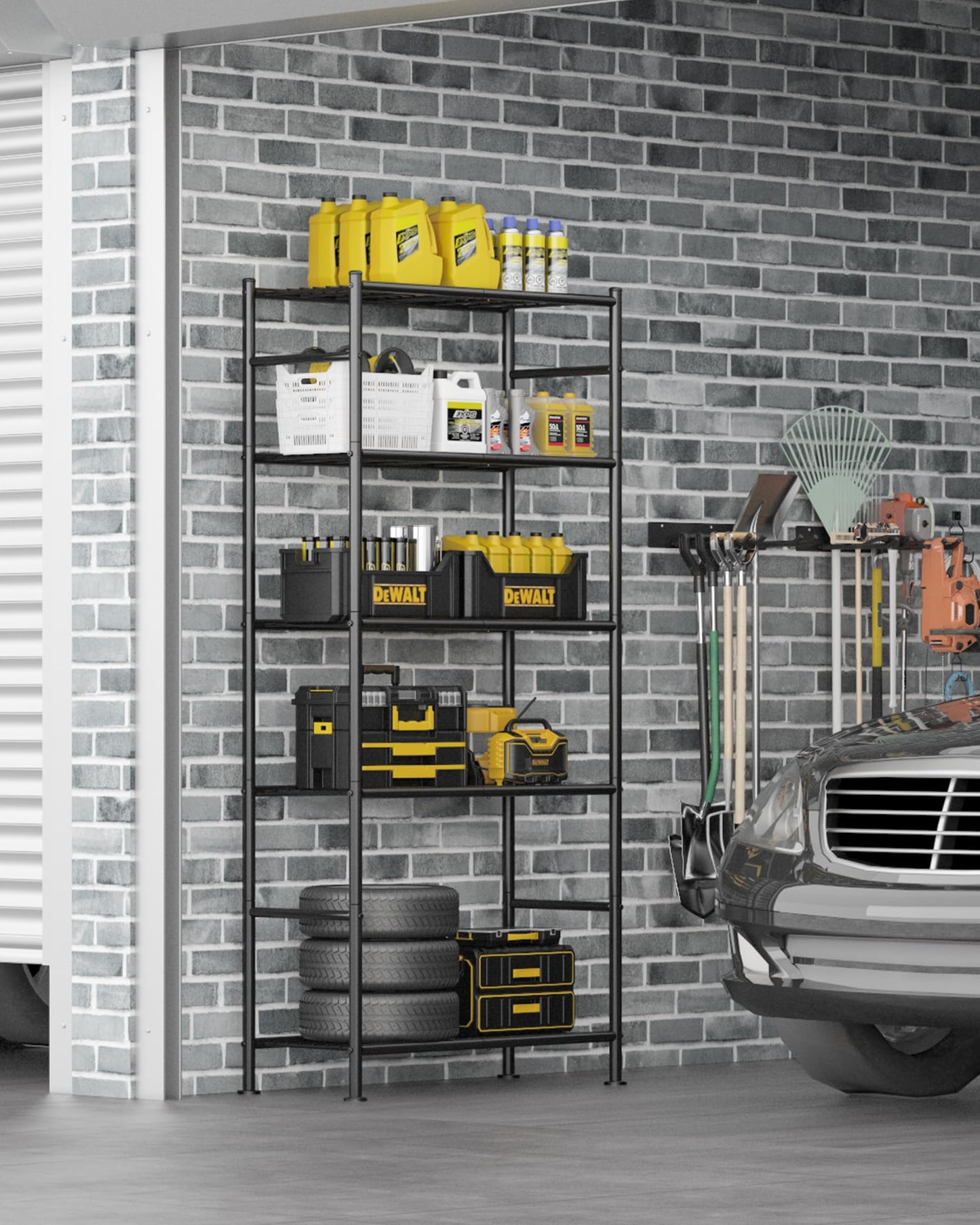 Sakugi Storage Shelves - 5 Tier Shelf Organizer, Heavy Duty Garage Shelving Unit with Leveling Feet, Stable Metal Shelves Organizer for Pantry, Kitchen and Closet, 33.0" W x 12.6" D x 72.0" H, Black