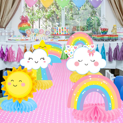 Rainbow Party Honeycomb Centerpieces Rainbow Birthday Party Decorations Cloud Sun Star Rainbow Theme Party Centerpiece Decoration for Rainbow Birthday Party Baby Shower Supplies