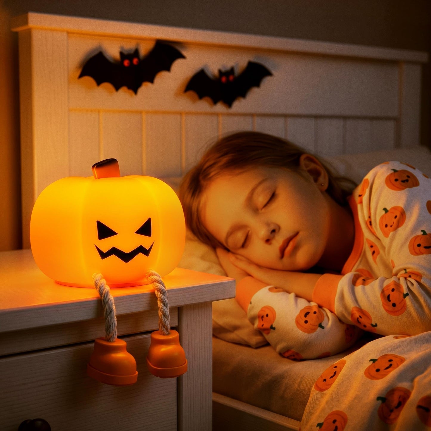 BrizLabs Halloween Night Light, 2 Pack Rechargeable Dimmable Pumpkin Night Light, Grinning Pumpkin Bedside Touch Lamp, Tap Control Nightlight for Baby Nursery Toddler Women Kids Desk Halloween Decor