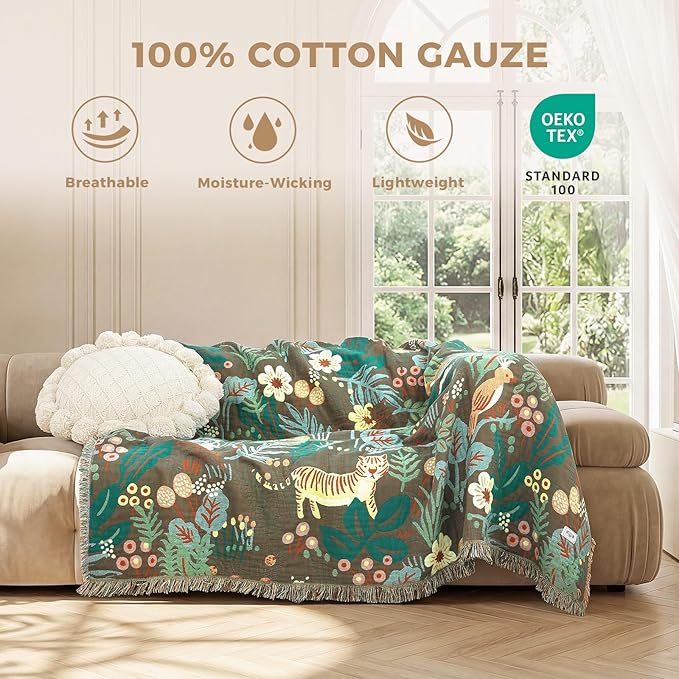 LUTBM Boho Throw Blanket for Bed Cotton Soft Lightweight Quilt Summer Blanket