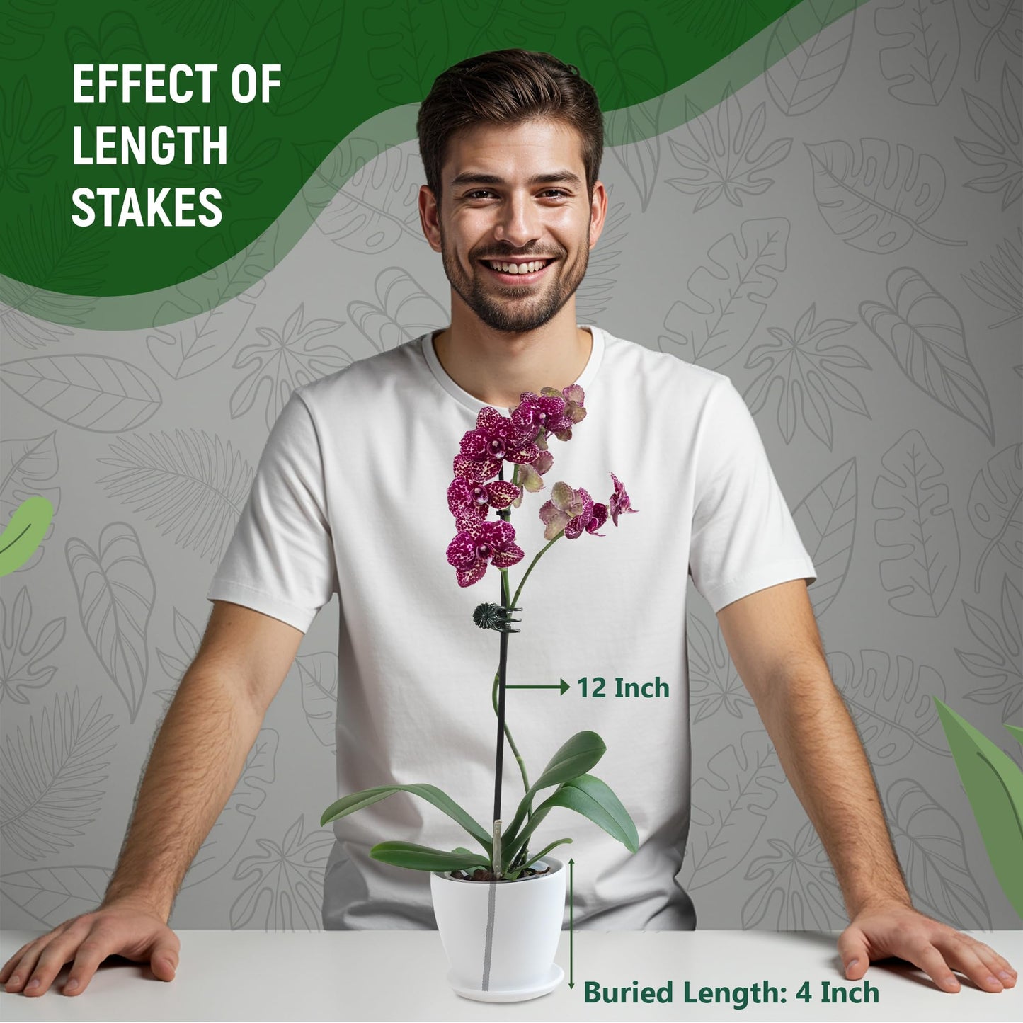 10Pcs Plant Support Stakes for Indoor Plants 16 Inches with 15 Clips, Plant Sticks for Indoor and Outdoor Plants, Tall Bendable Orchid Clips and Single Stem Flower Stakes (Green)