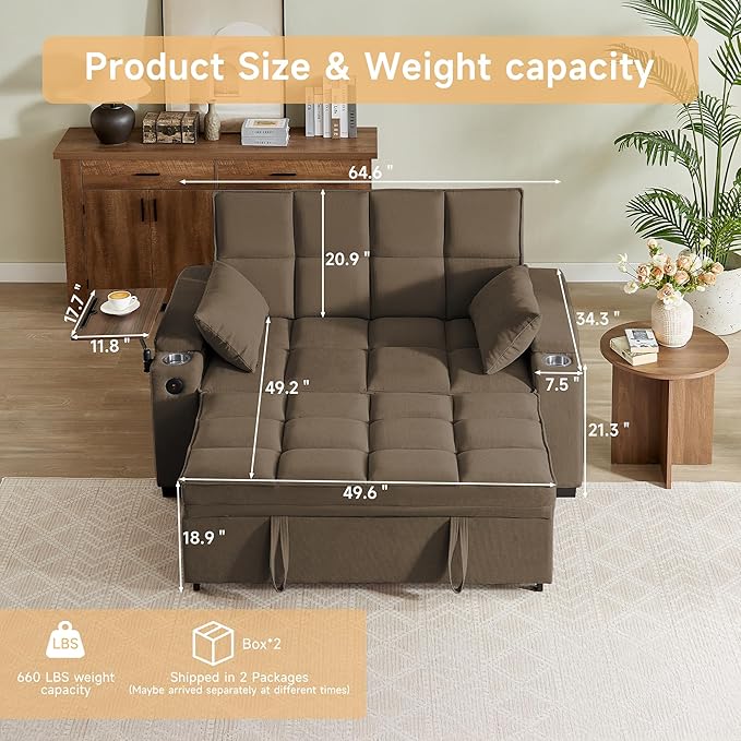 Auvsoce 65'' Chaise Lounge Chair Indoor, 3-in-1 Convertible Sofa Bed