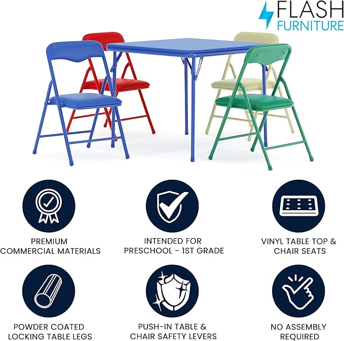 Flash Furniture Mindy Kids 5-Piece set Folding Square Table and Chairs Set