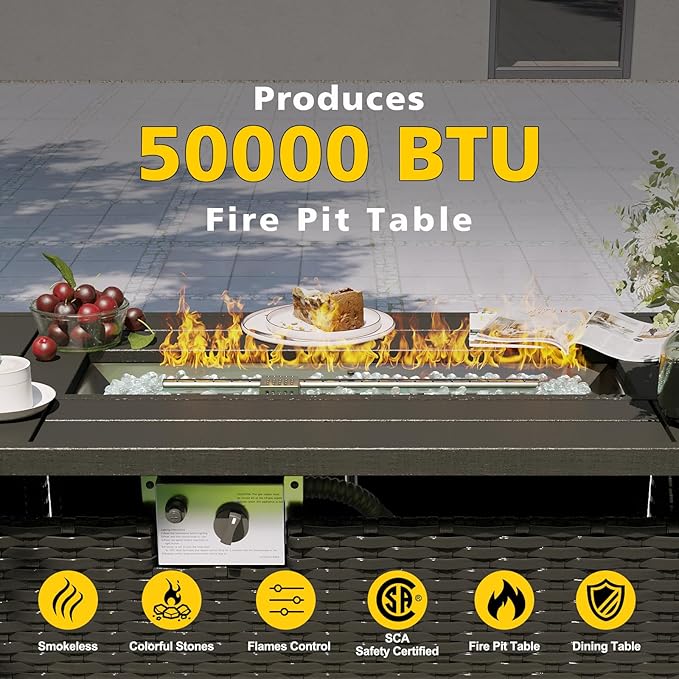 Aoxun Patio Furniture Set with Fire Pit Table, 8 Piece Outdoor Sectional Sofas