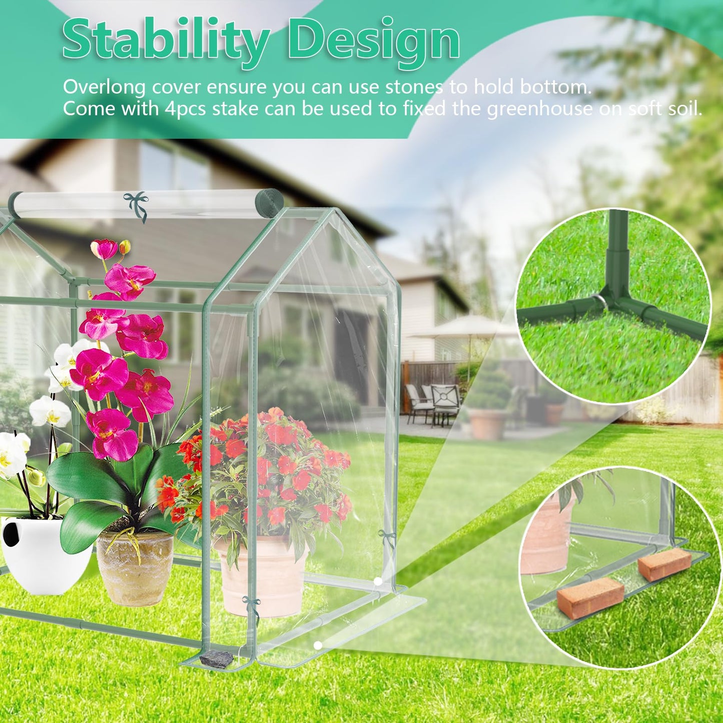Mini Greenhouse for Indoor Outdoor Plants, Durable Green House with Roll-up Zipper Door，Grow Plant House Tent with Transparent PVC Cover 33.5”x23.2”x32.5”