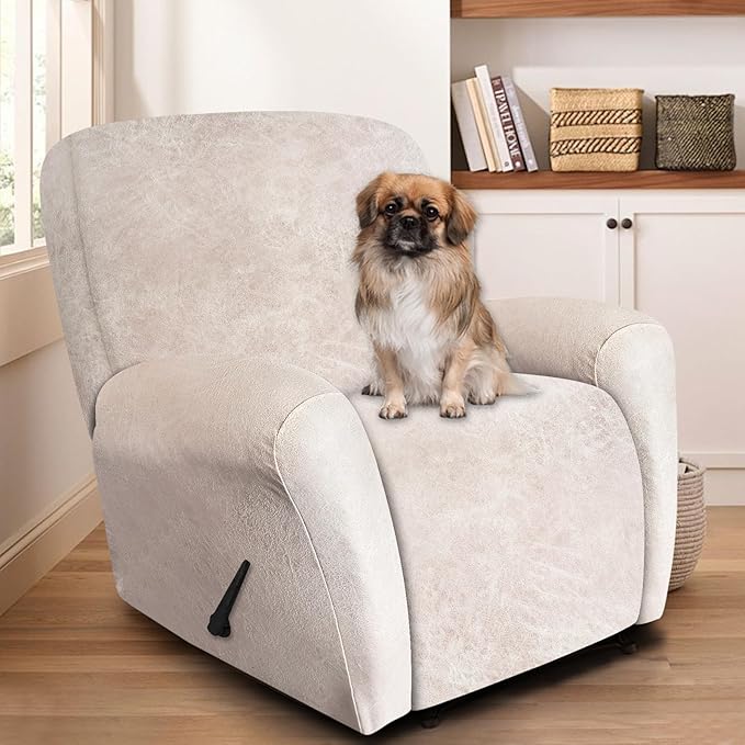 ANARACHON Recliner Chair Covers Leather Look, 4 Pieces Recliner Covers Non Slip