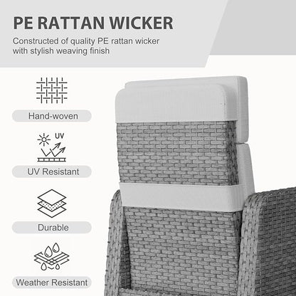 Restland Outdoor Recliner with Independent Adjustable Back & Footrest Wicker Patio Reclining Chair with Flip Table Comfortable Lounge Chair & Thick Cushion for Deck, Porch (3 Piece, Grey)