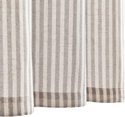 jinchan Tab Top Linen Kitchen Curtains 36 Inches Striped Tier Curtains Farmhouse Modern Cafe Style Small Window Treatments Airy Light Filtering Rod Pocket for Living Room Bathroom 2 Panels Taupe Grey