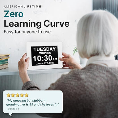 American Lifetime 【New 2026】 Dementia Digital Clock for Seniors, Large Display with Custom Alarms, Clock with Day & Date for Elderly, Large Number Digital Clock White