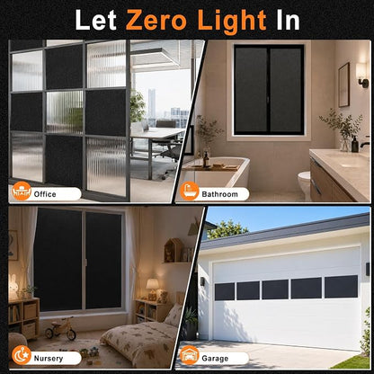 Blackout Window Privacy Film, Removable Window Cover Static Cling, Darkening Light Heat Blocking, Window Tint for Home Garage Bedroom Day Sleep, Black 47.2 Inch * 78.74 Inch
