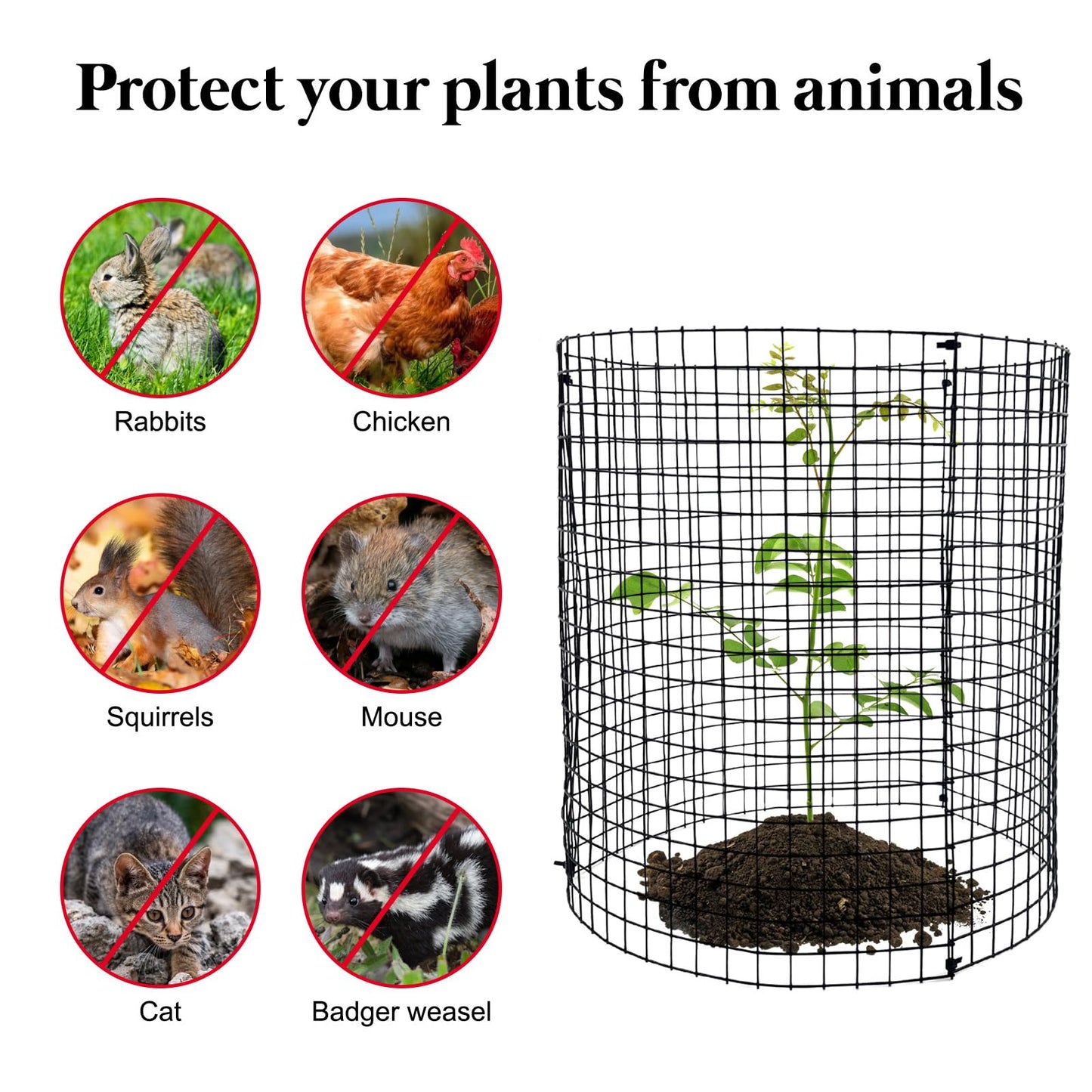 36 PCS Round Plant Protector from Animals, 12Pack 12'' x 12'' Metal Plant Cages，30Pcs Metal Mesh to Keep Animals Out, Garden Protection Bunny Barricades, Wire Plant Protectors for Rabbits Chicken Duck