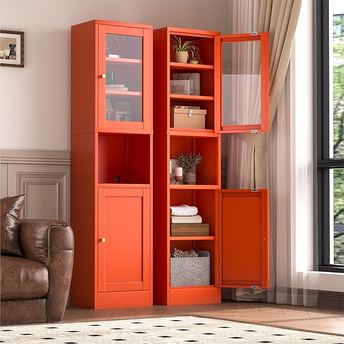 YAUWOH 2-Door Metal Storage Cabinet, Tall Slim Pantry Organizer