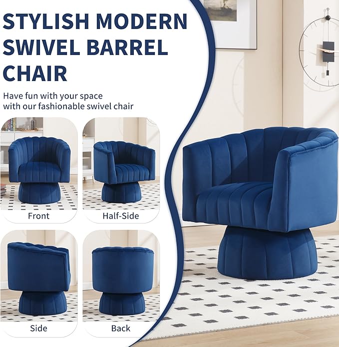 Swivel Accent Barrel Chair Set of 2- Cute Comfy Small Round Arm Chair Velvet