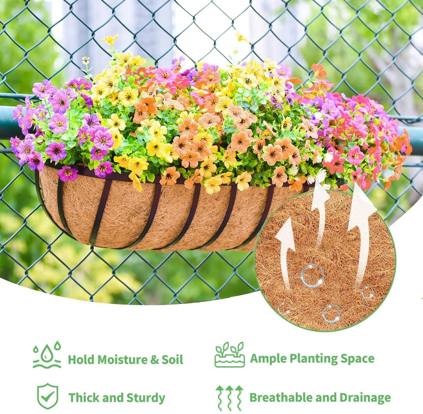 GYATSOCYG 36 Inch Window Baskets with Coconut Liner Outdoor Wall Planter for Plants Long Window Flower Box for Porch Fence Patio Outdoor（2 Pack）