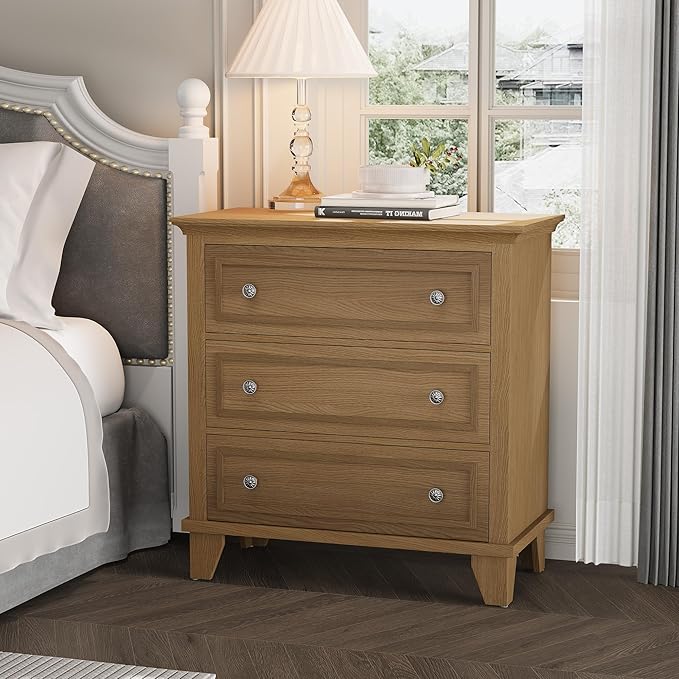 IDEALHOUSE 3 Drawer Dresser, Wooden Storage Chest of Drawers