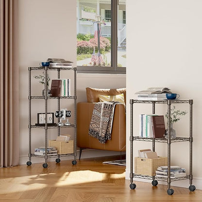 M MZG 3 Tier Shelf Metal Storage Shelves Wire Rack Closet Organizers with Wheel for Garage Kitchen Bathroom Laundry Brown 11.8" D x 17.7" W x 29.8" H