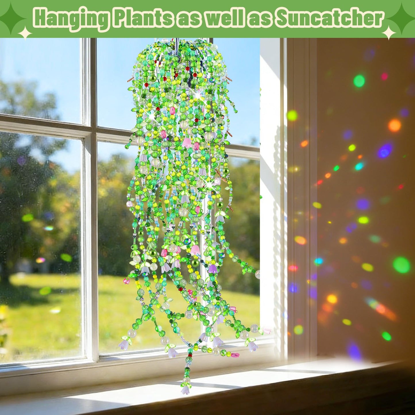 5057 Pcs Beaded Plant Kit Forever Plant Kit for Mirror Disco Ball Planter Making,Green Beads for Beaded Plants with Hanging Chain,Green Glass Leaf Beads Forever Plant Beads for Plant Making DIY Craft