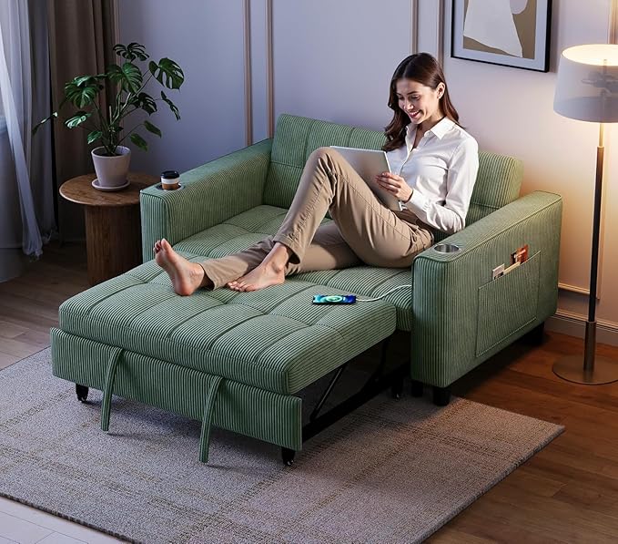 LINSY 54" Pull Out Couch with Charging Station