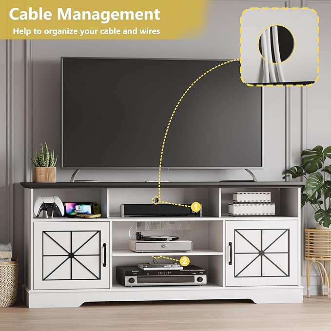 Xixini Farmhouse TV Stand for 65/60/55 Inch Tvs, Rustic Entertainment Center