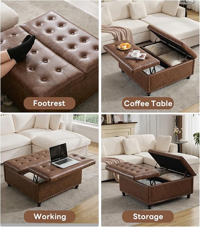 Tbfit Large Square Storage Ottoman Bench, Tufted Upholstered Coffee Table