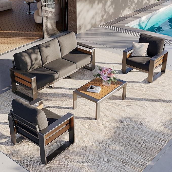 Aoxun Aluminum Patio Furniture Set, 5 Seats Sectional Metal Patio Furniture