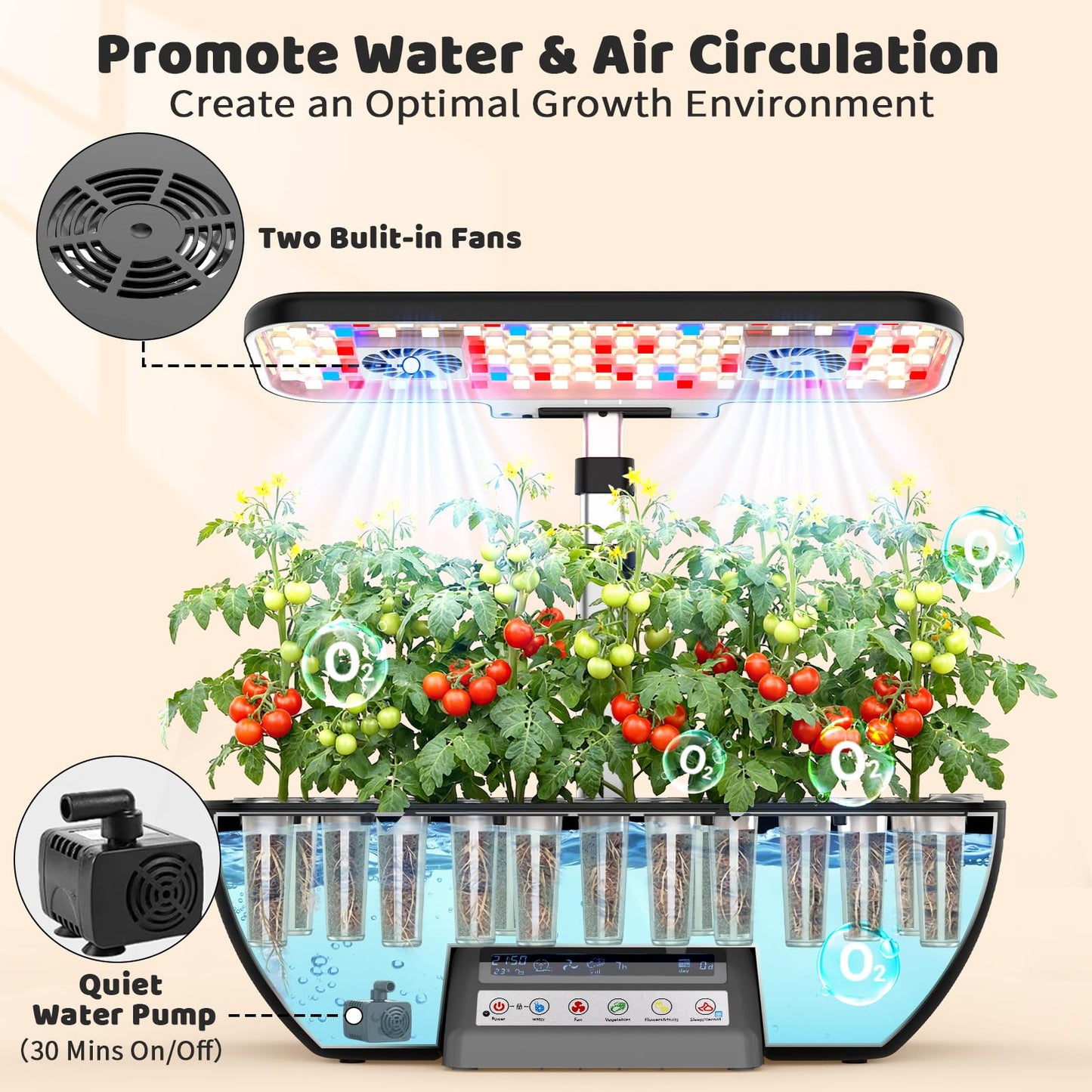 Growell Hydroponics Growing System Kit, 17 Pods Indoor Herb Garden with 2 Fans Circulation, Grow Light, Smart Water Cycle, Auto Timer, 10L Water Tank, Perfect Indoor Gardening System Gifts(Black/Grey)