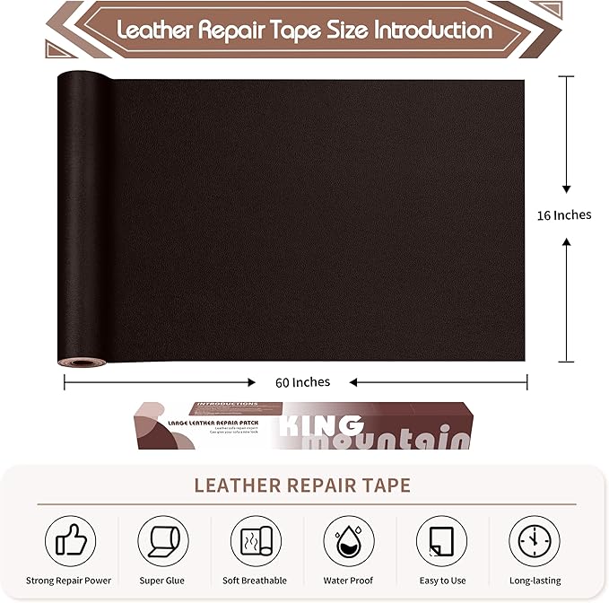 KING MOUNTAIN Leather Repair Patch, 16 x 60 Inches self Adhesive Leather Repair