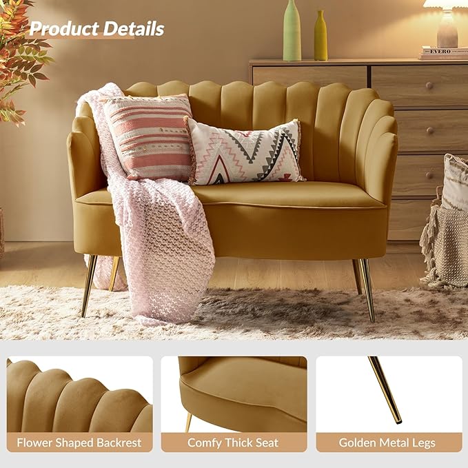 HULALA HOME Modern Velvet Loveseat Sofa