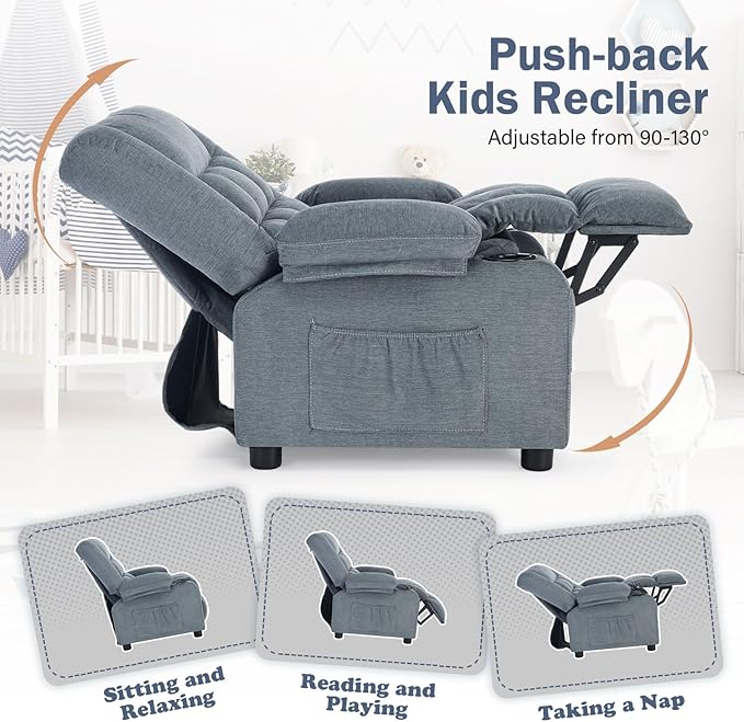 BOSMILLER Kids Recliner Chair， Push Back Toddler Recliner