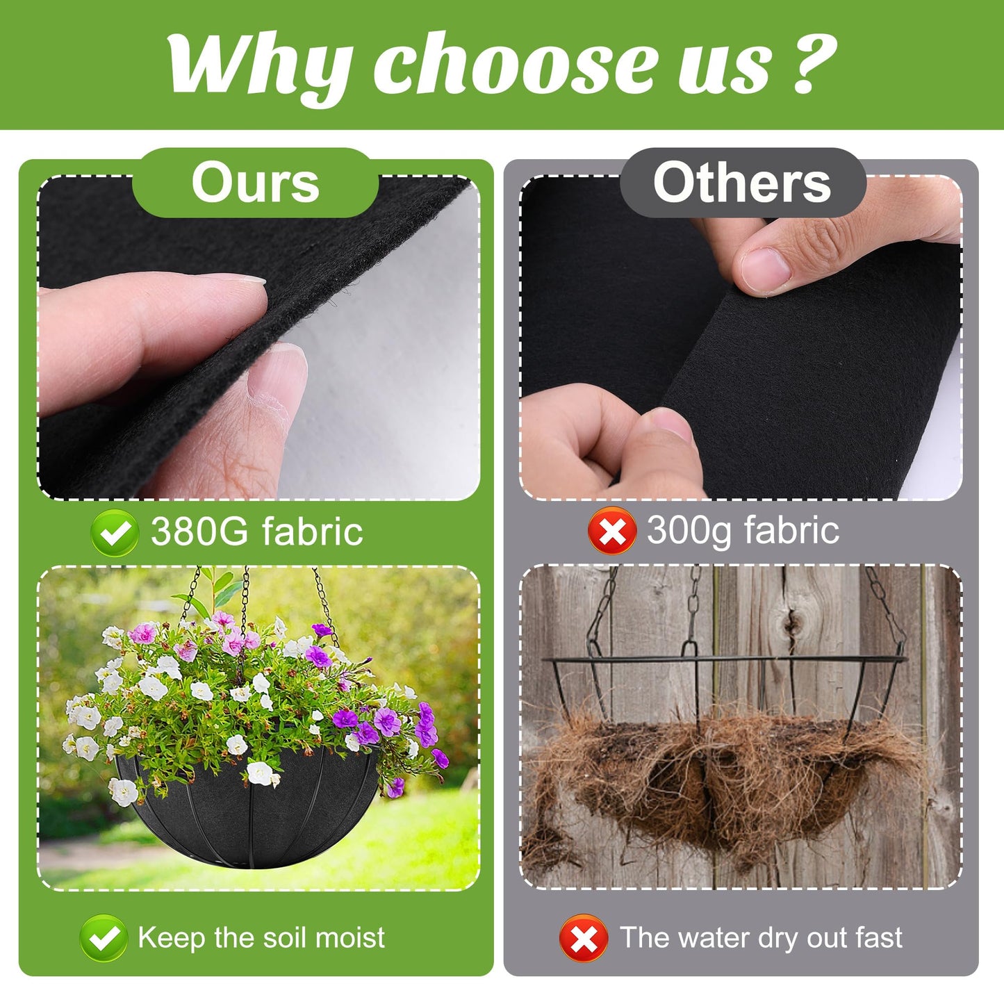 Adnee 118 x 14 Inch Non Woven Flower Pot Liner Roll-Black Felt Hanging Basket Liners Roll-Microgreens Growing Mat Roll for Garden Planter Window Hanging Flower Basket Indoor Outdoor