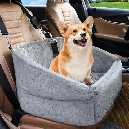NEEZUKAR Dog Car Seat for Small Dogs,Detachable Washable Dog Booster Seat for Medium Dogs Under 30lbs, Pet Car Seat Travel Bed with Storage Pockets and Dog Safety Belt (Grey)