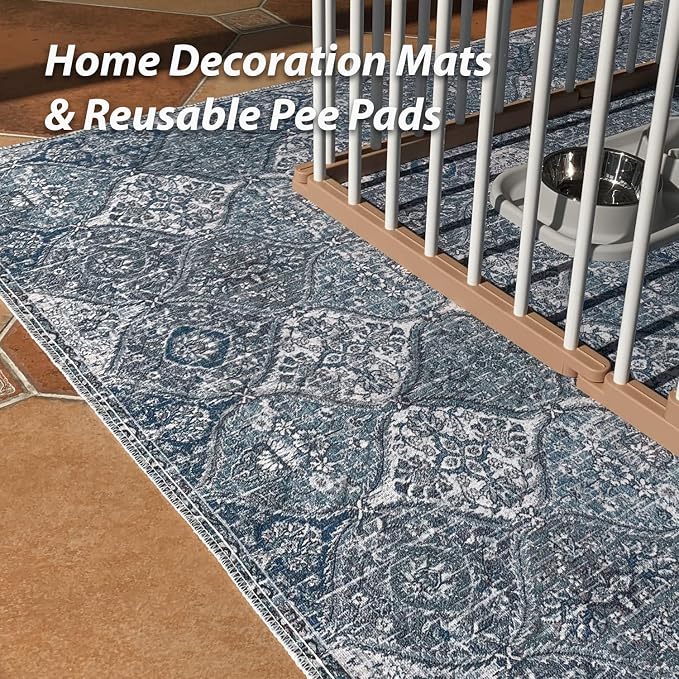 nunubaby Washable Pee Pads for Dogs, Stylish, Non-Slip and Leak-Proof Pee Pads. Reusable Potty Pads for Dogs for Crates and Floors.(Blue/Multi, 48" x48" )