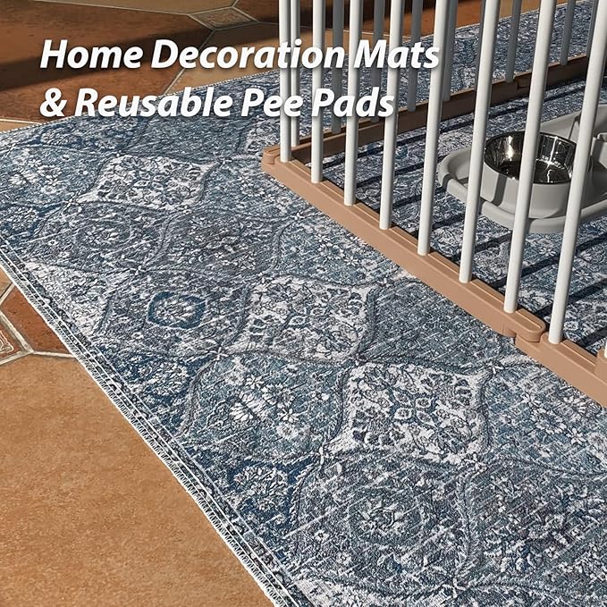 nunubaby 4PACK Washable Pee Pads for Dogs, Stylish, Non-Slip and Leak-Proof Pee Pads. Reusable Potty Pads for Dogs for Crates and Floors.(Blue/Multi,24" x36" )