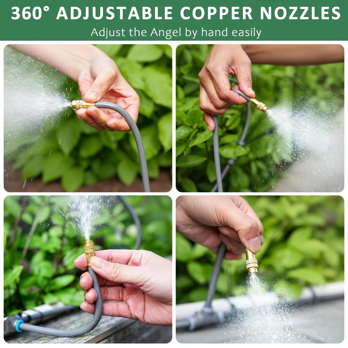 Drip Irrigation System 100FT 1/4", 360°Adjustable Garden Watering System with 16pcs Copper Nozzles, Drip Irrigation Kit for Outdoor Plants, Greenhouse Watering System