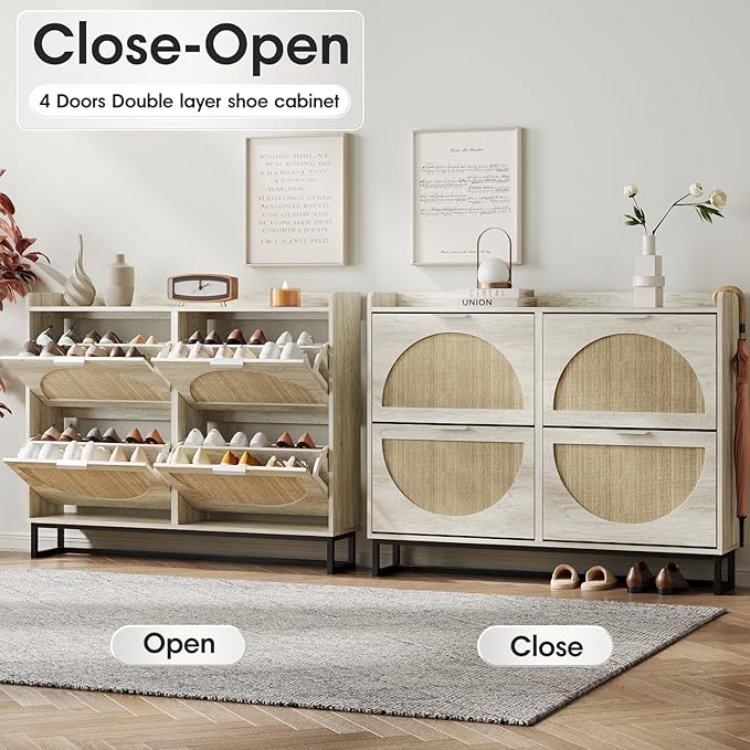 Maupvit Large Rattan Shoe Storage Cabinet