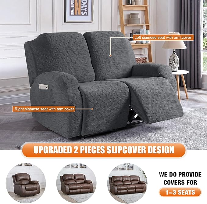 VANSOFY Oversized Recliner Cover, 2-Pieces Stretch Reclining Couch Cover