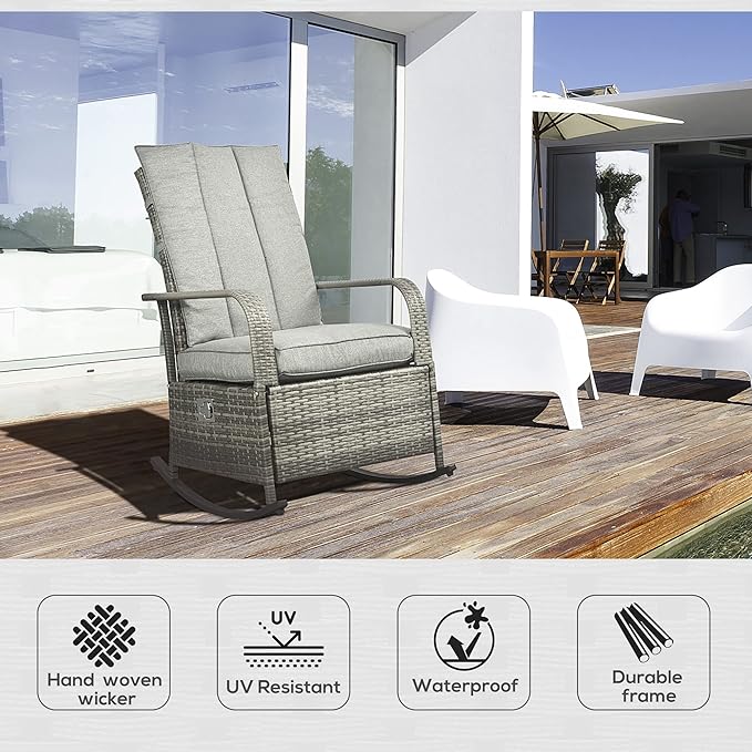 Outsunny Wicker Outdoor Rocking Chair, Patio Recliner