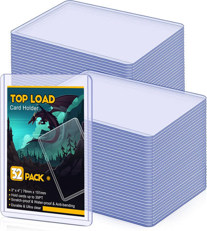 32 Count Topload Card Holder, Sooez 35PT Topload Card Protector, 3" x 4" Hard Plastic Card Sleeves, Baseball Card Protector, Rigid Toploading Card Case for Collectible Trading Sports Cards