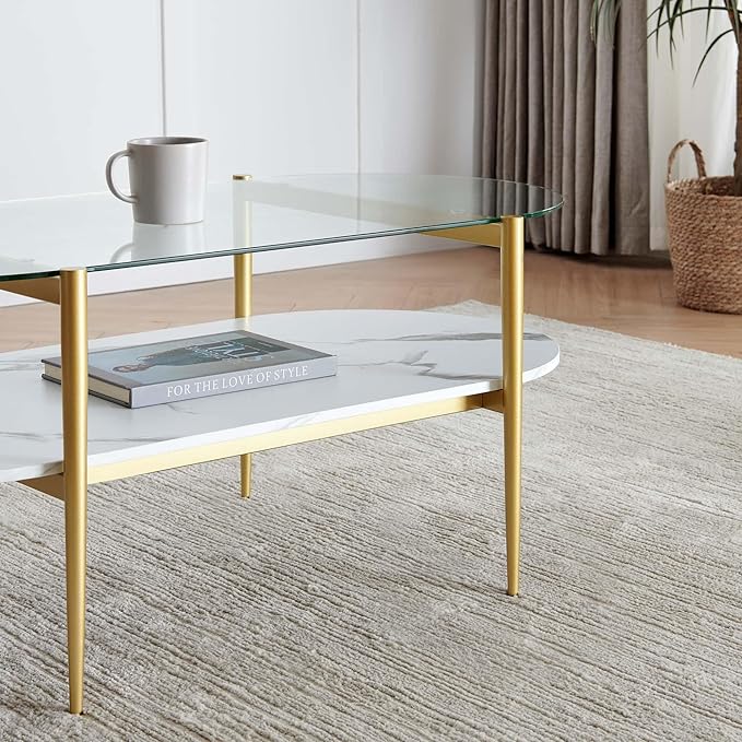LumFurn Oval Coffee Table, Mid-Century Modern Design, L41 x W21 x H17 inch