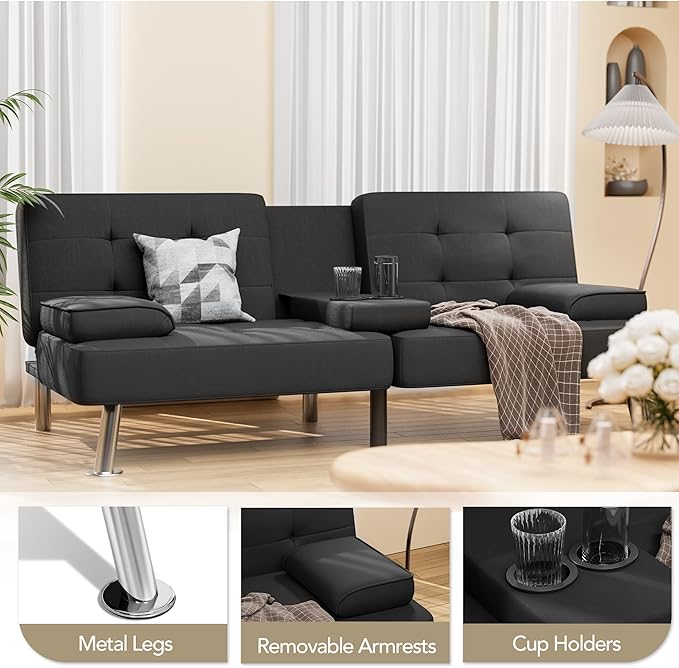 Shahoo Modern Linen Upholstered Convertible Folding Futon Sofa Bed