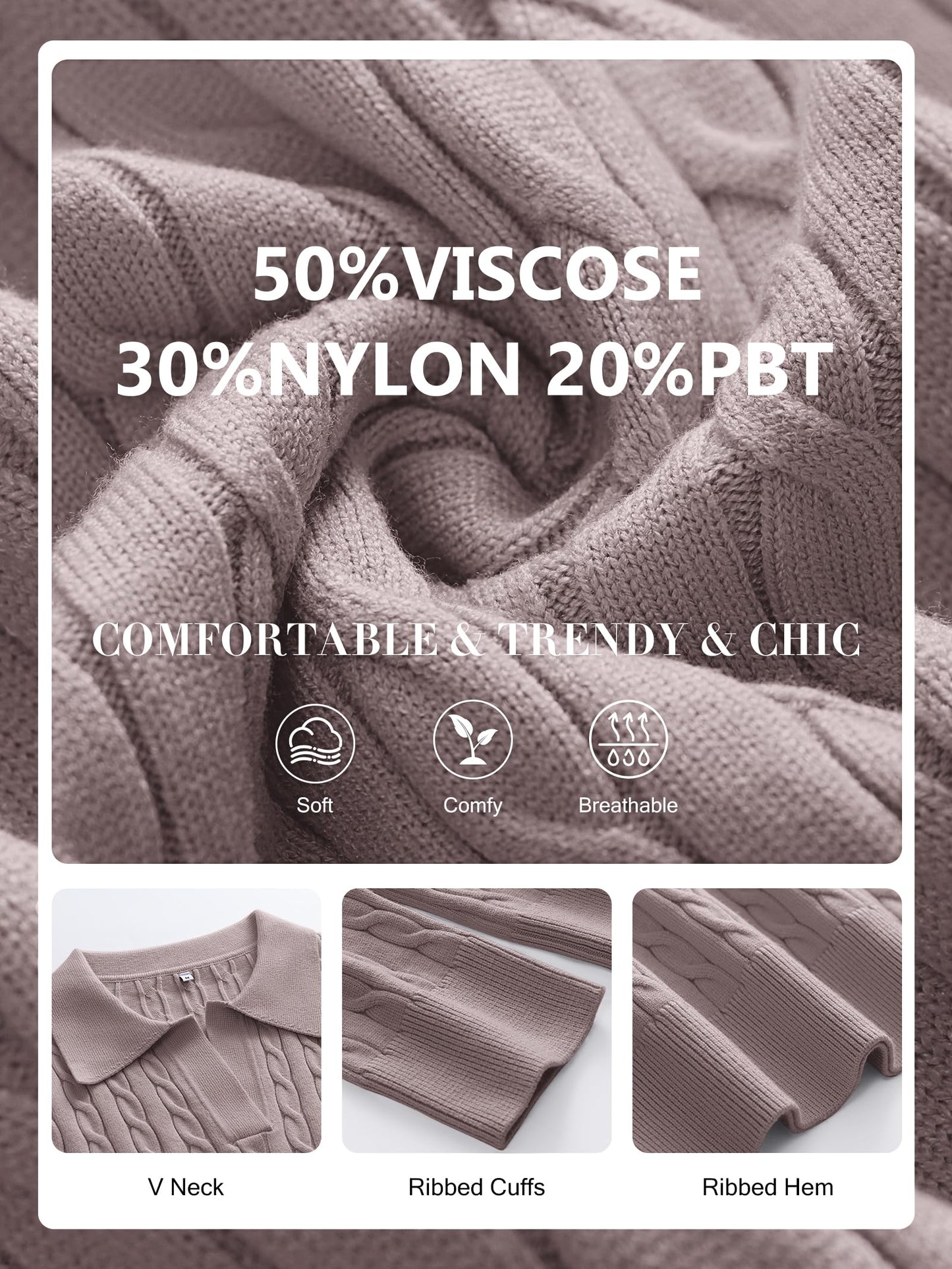 ANRABESS Womens Cable Knit Sweaters Long Sleeve V Neck Sweater Tops Casual Pullover Polo Shirts 2025 Fall Fashion Outfits