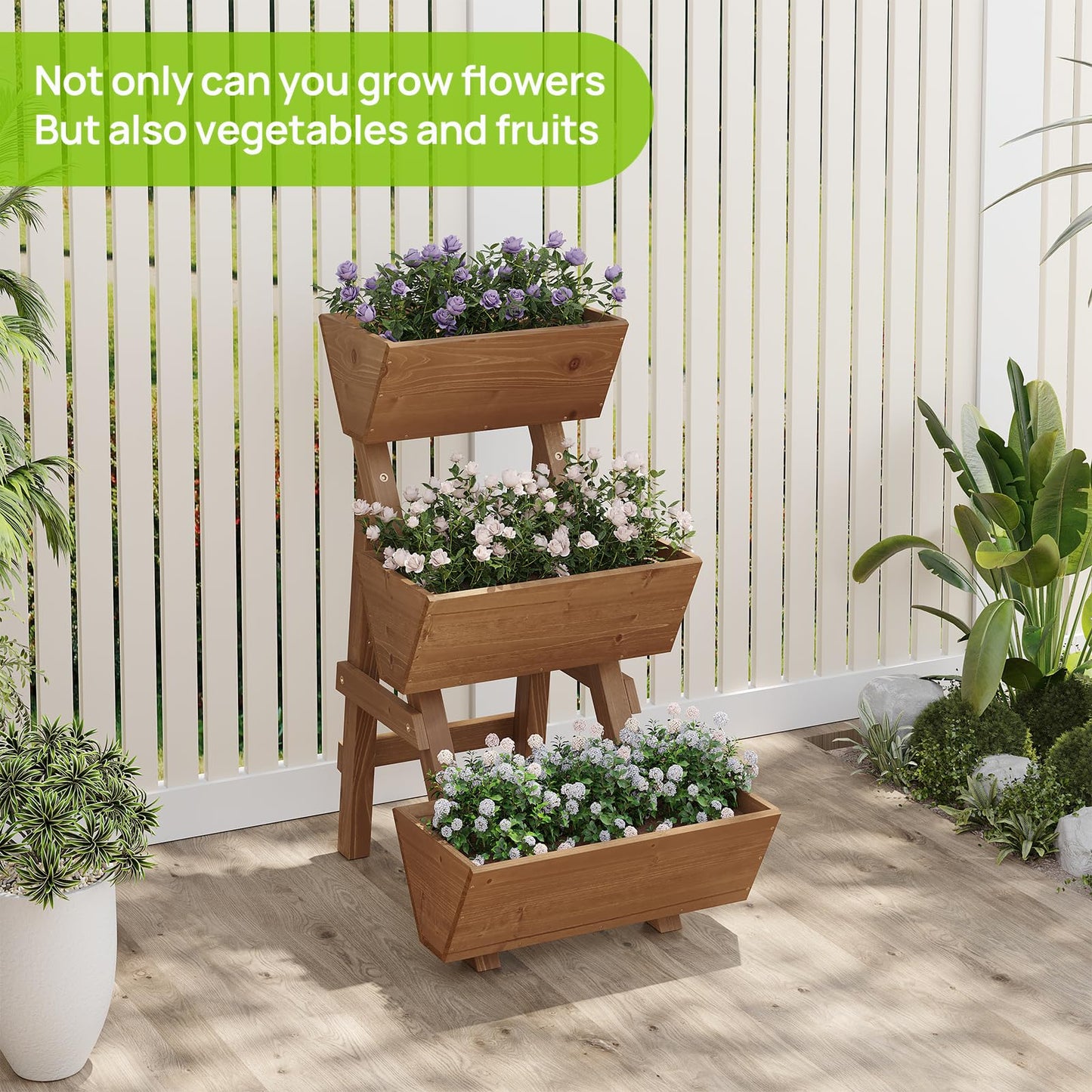 Dawnyard 3-Tiers Wooden Raised Garden Bed Planter Box Flower Pots Vertical Garden Planter Wood Plant Stand for Vegetables Flowers Herbs for Patio, Balcony, Freestanding (Brown S)