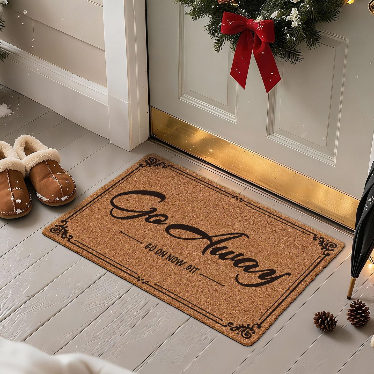 Go Away Go On Now Git Doormat 30x17 Inch Front Mat Funny Halloween Coir Doormat Outdoors Indoor Washable Cute Holiday Welcome Mats for Entryway with Rubber Backing Home Decor Prank Gift