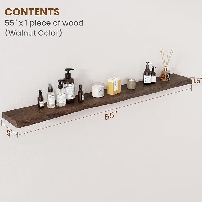 FLYJOE Floating Shelves for Wall Decor, Rustic Solid Elm Wood Live Edge