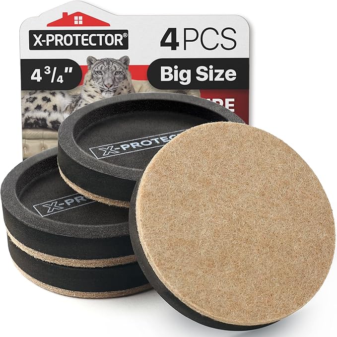 Felt Furniture Sliders for Hardwood Floors X-PROTECTOR 4 PCS 4 3/4”