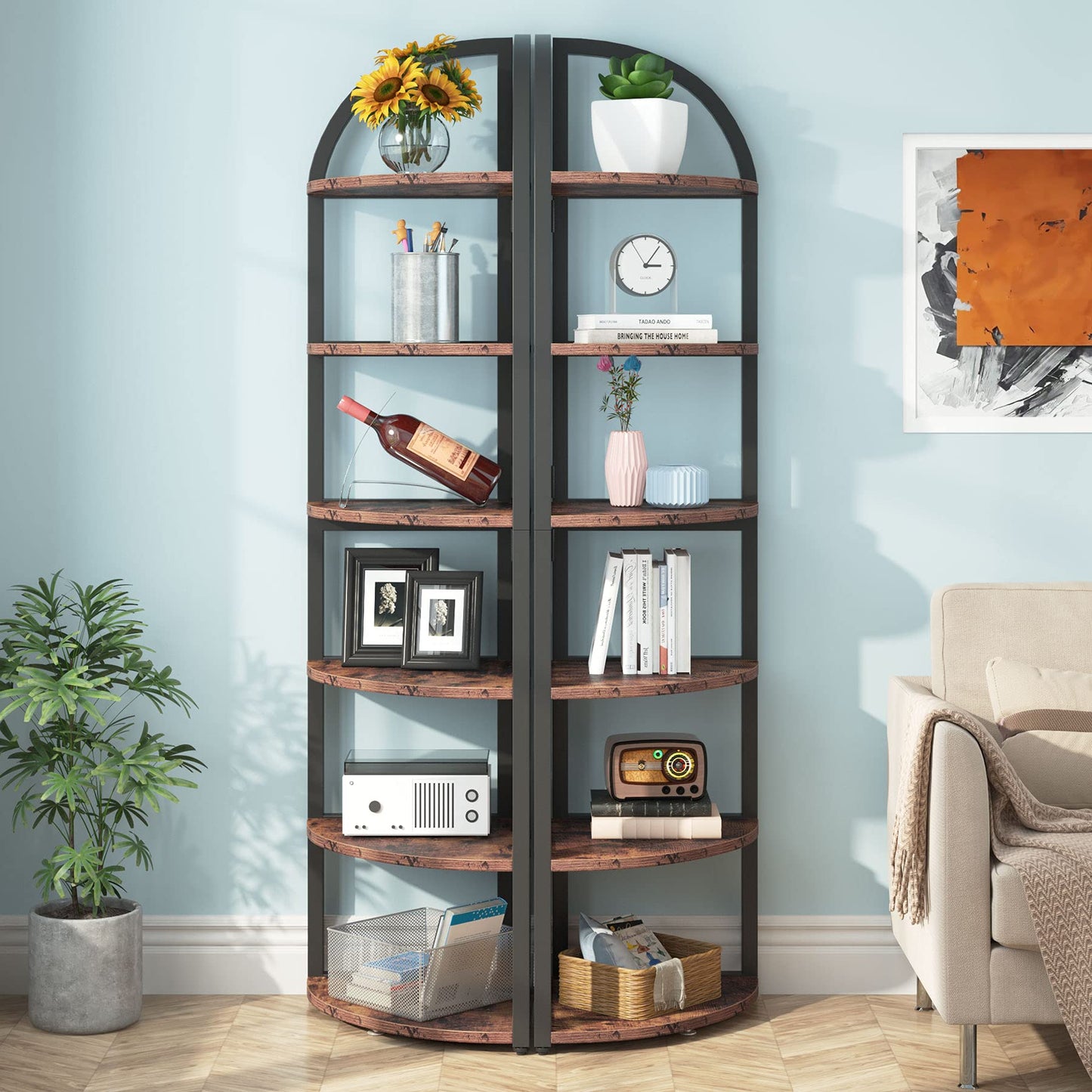 Tribesigns 6 Tier Corner Shelf, 71 inch Tall Corner Bookshelf for Small Space, Rustic Plant Stand Display Rack for Living Room, Home Office, Kitchen