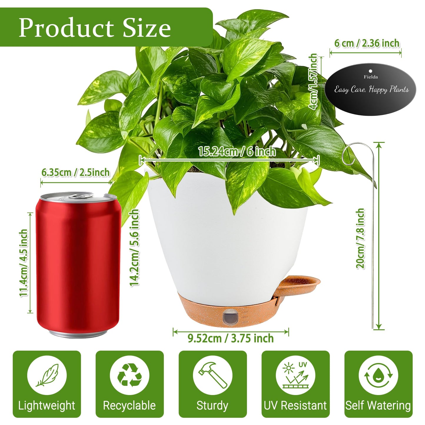 6 Inch Self Watering Pots for Indoor Plants(5-Pack) – Small Plastic Planters with Water Level Window, Drainage Holes & Detachable Trays, Indoor Outdoor Flower Pots for Herbs, Snake,Pothos(White)